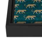 leopards walking - teal Framed Canvas Print Gallery Image 3