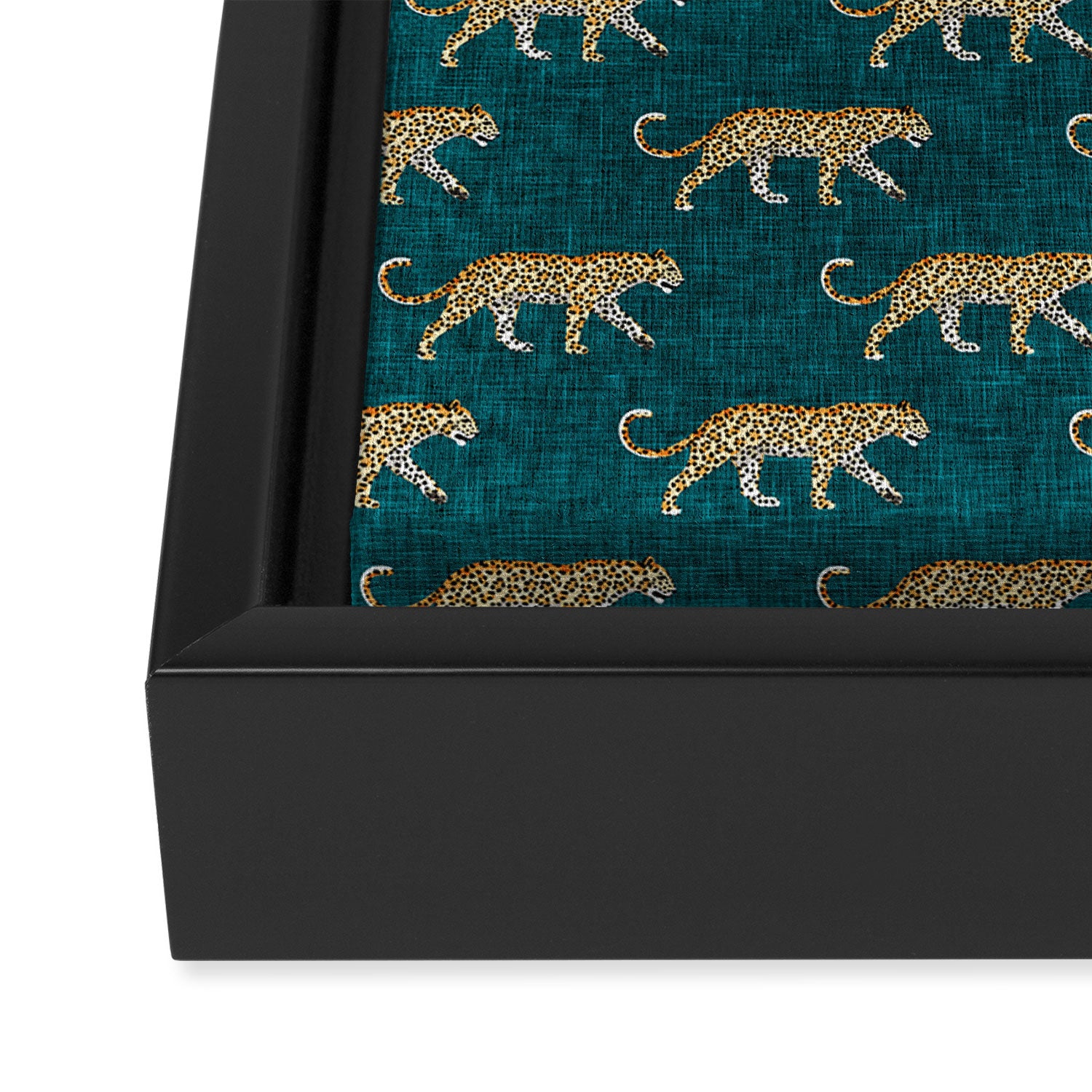 leopards walking - teal Framed Canvas Print Gallery Image 3