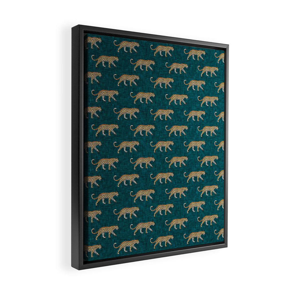 leopards walking - teal Framed Canvas Print Gallery Image 2