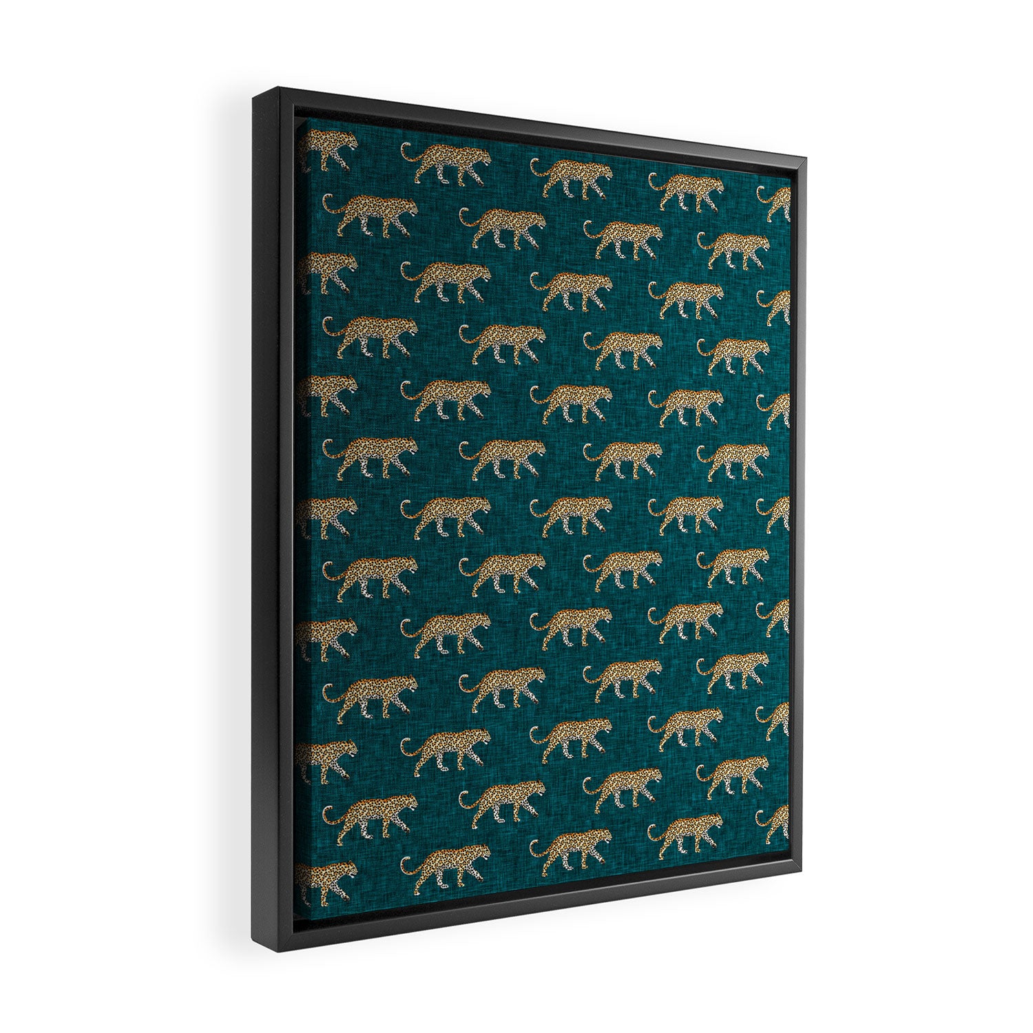 leopards walking - teal Framed Canvas Print Gallery Image 2