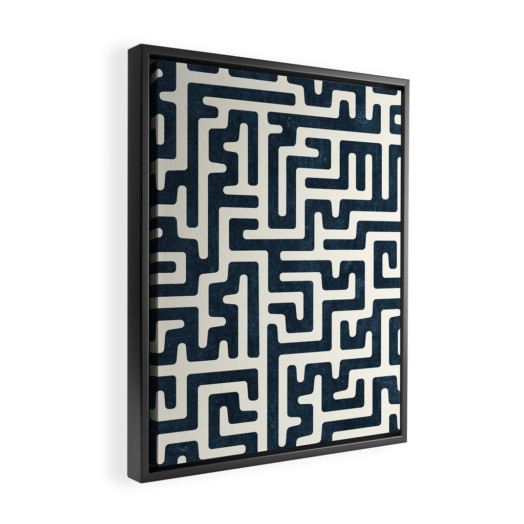 maze in dark blue Framed Canvas Print Gallery Image 2