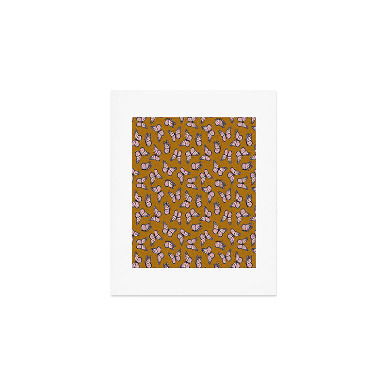 monarch butterflies - pink on ginger Art Print Gallery Image 1