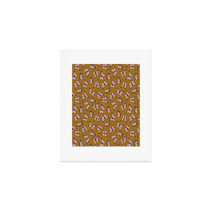 monarch butterflies - pink on ginger Art Print Gallery Image 1