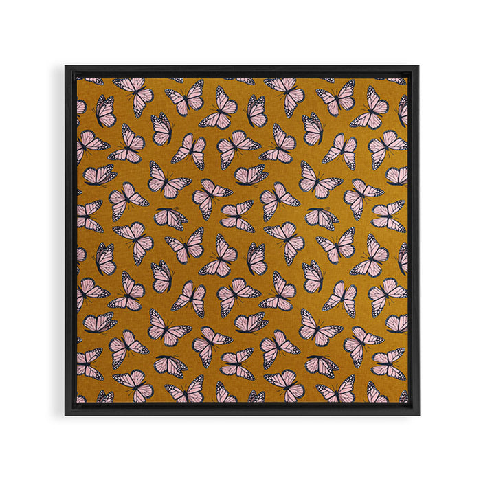 monarch butterflies - pink on ginger Framed Canvas Print Gallery Image 1