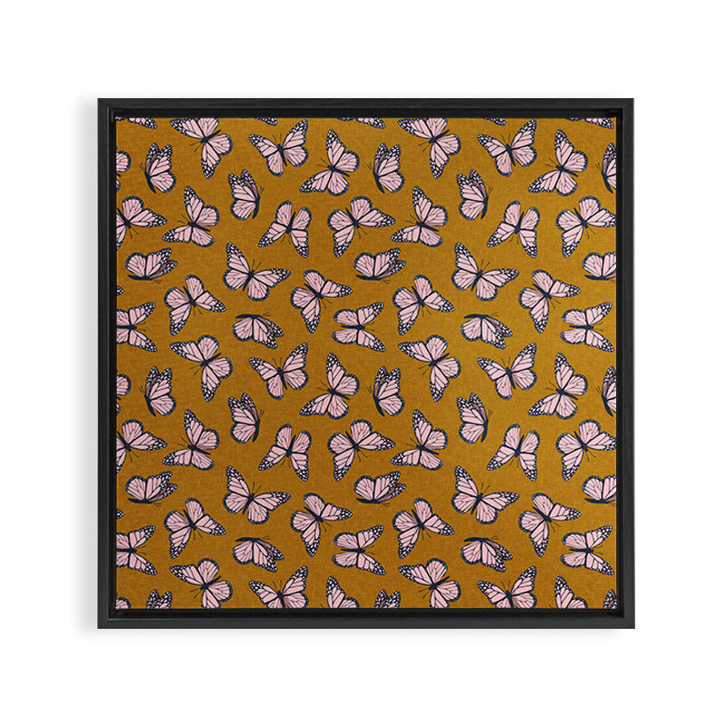 monarch butterflies - pink on ginger Framed Canvas Print Gallery Image 3