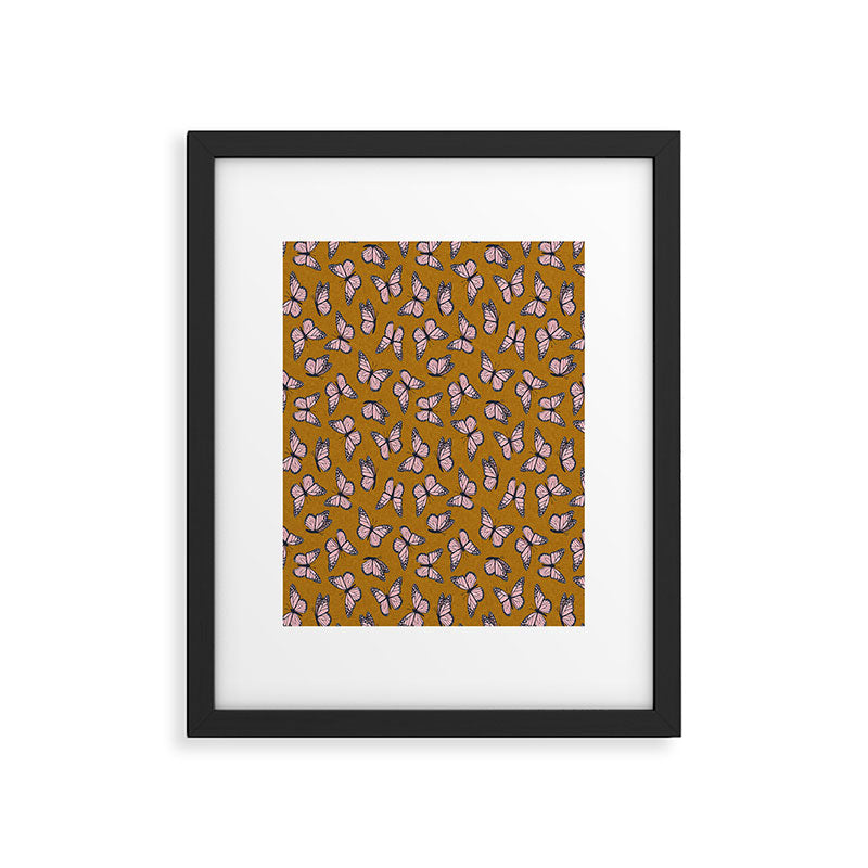 monarch butterflies - pink on ginger Framed Art Print Gallery Image 4