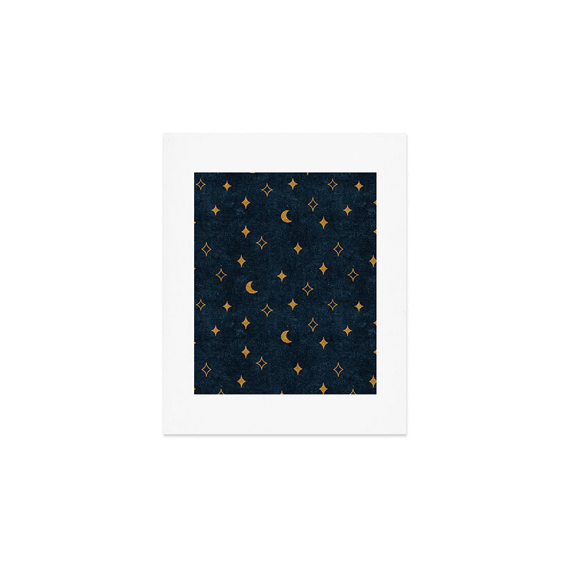 moon and stars - dark blue Art Print Gallery Image 1