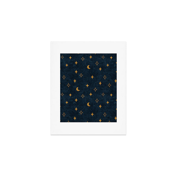 moon and stars - dark blue Art Print Gallery Image 1
