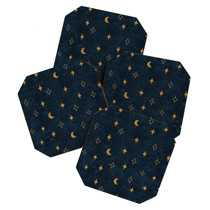 moon and stars - dark blue Coaster Gallery Image 1