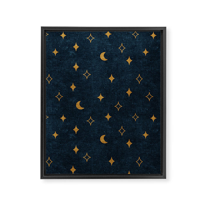 moon and stars - dark blue Framed Canvas Print Gallery Image 1
