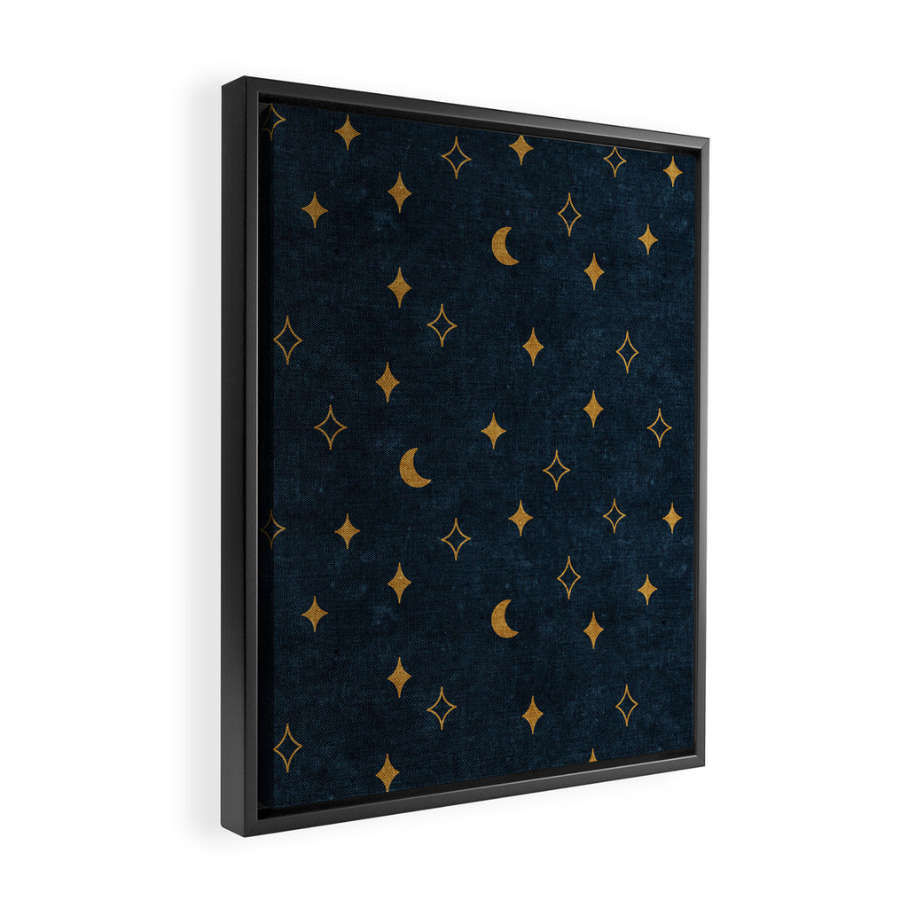 moon and stars - dark blue Framed Canvas Print Gallery Image 2