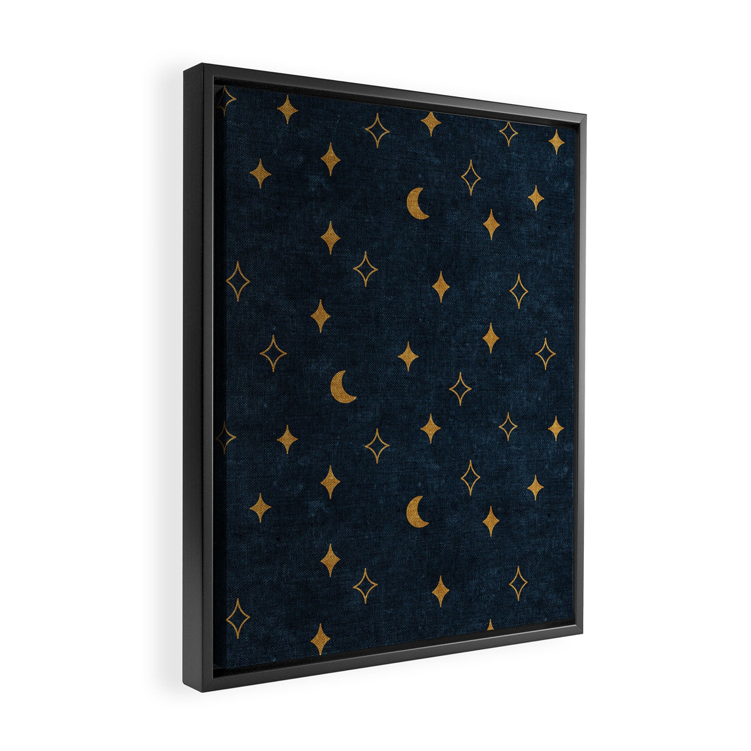 moon and stars - dark blue Framed Canvas Print Gallery Image 2