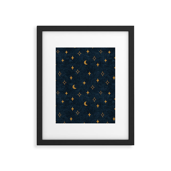 moon and stars - dark blue Framed Art Print Gallery Image 1