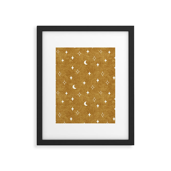 moon and stars - mustard Framed Art Print Gallery Image 1