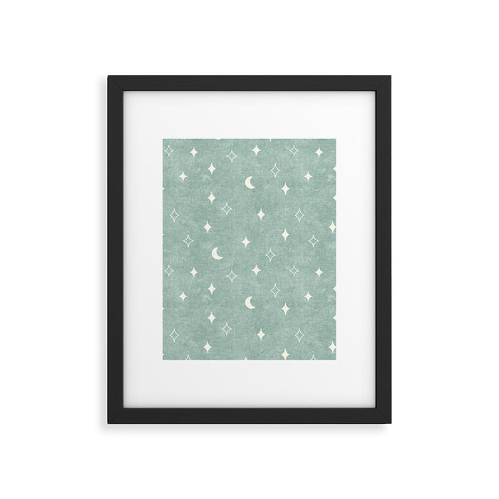 moon and stars - surf blue Framed Art Print Gallery Image 1