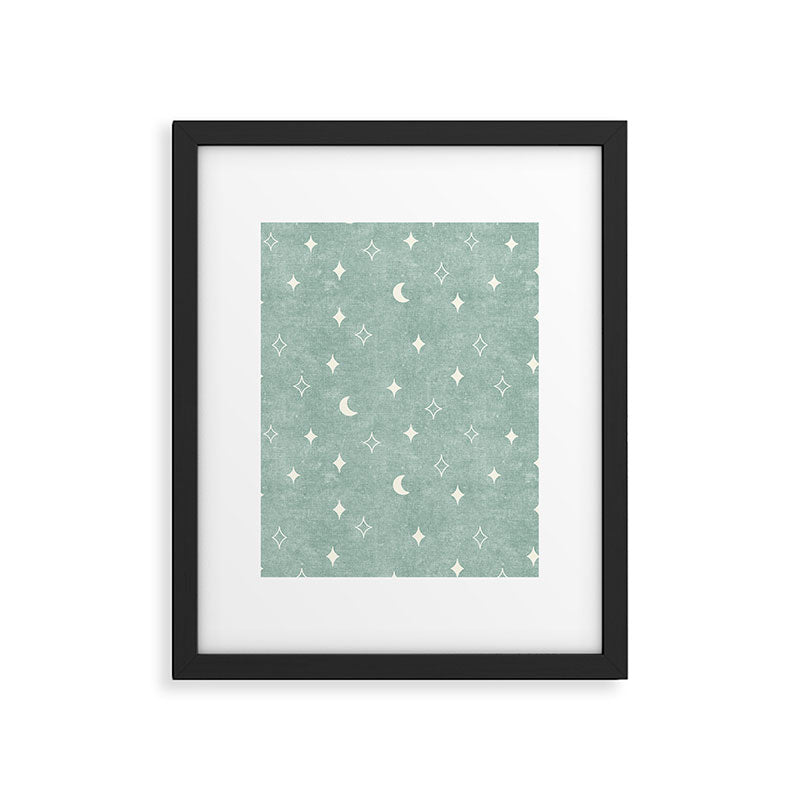moon and stars - surf blue Framed Art Print Gallery Image 4