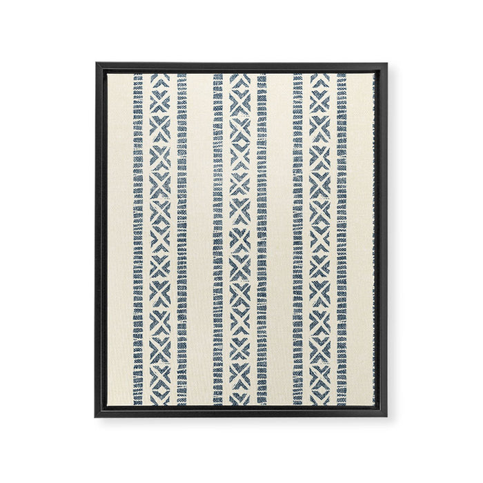 oceania vertical stripes - navy blue on cream Framed Canvas Print Gallery Image 1