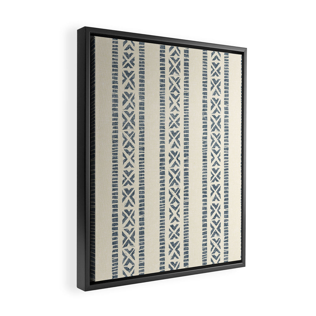 oceania vertical stripes - navy blue on cream Framed Canvas Print Gallery Image 2