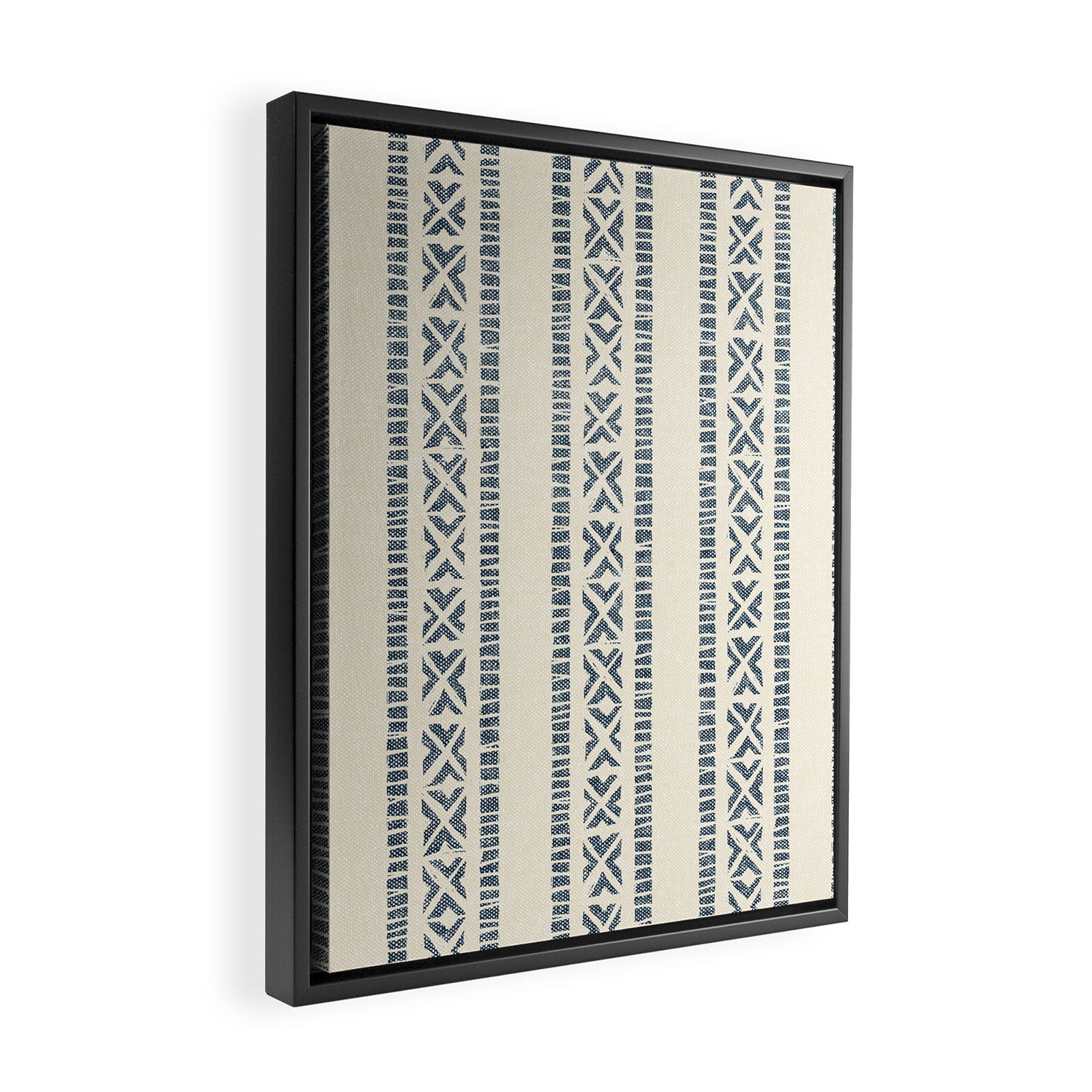 oceania vertical stripes - navy blue on cream Framed Canvas Print Gallery Image 2