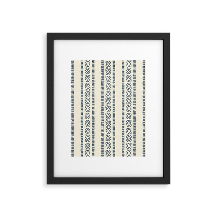 oceania vertical stripes - navy blue on cream Framed Art Print Gallery Image 1