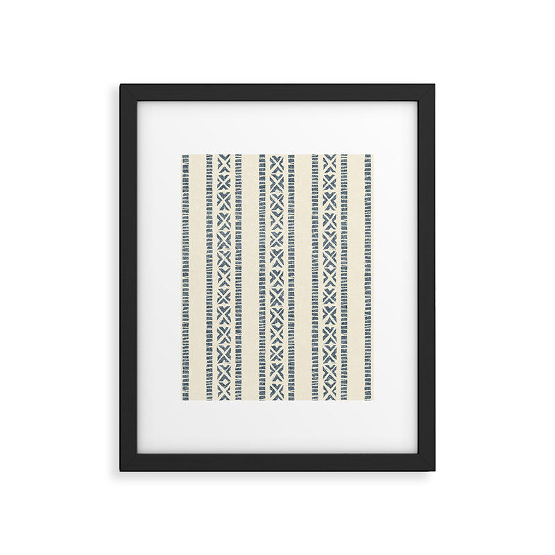 oceania vertical stripes - navy blue on cream Framed Art Print Gallery Image 6