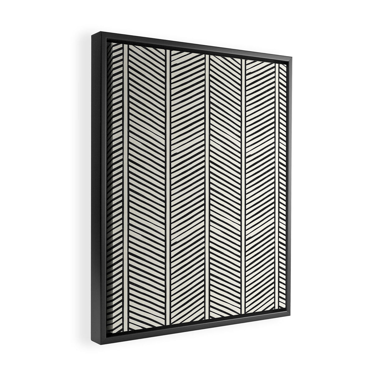 Organic Chevron - Inkwell on cream Framed Canvas Print Gallery Image 2