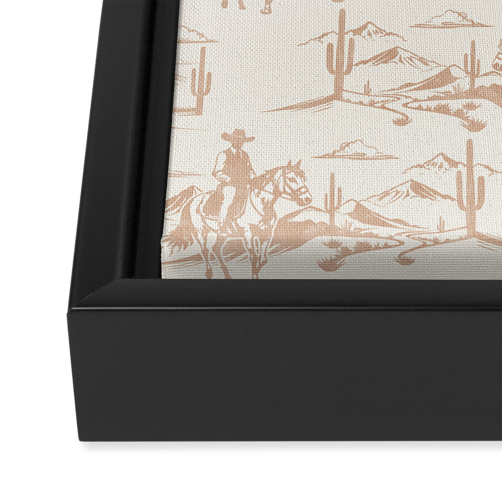 Southwestern Cowboy Toile - Light Brown on Cream Framed Canvas Print Gallery Image 3