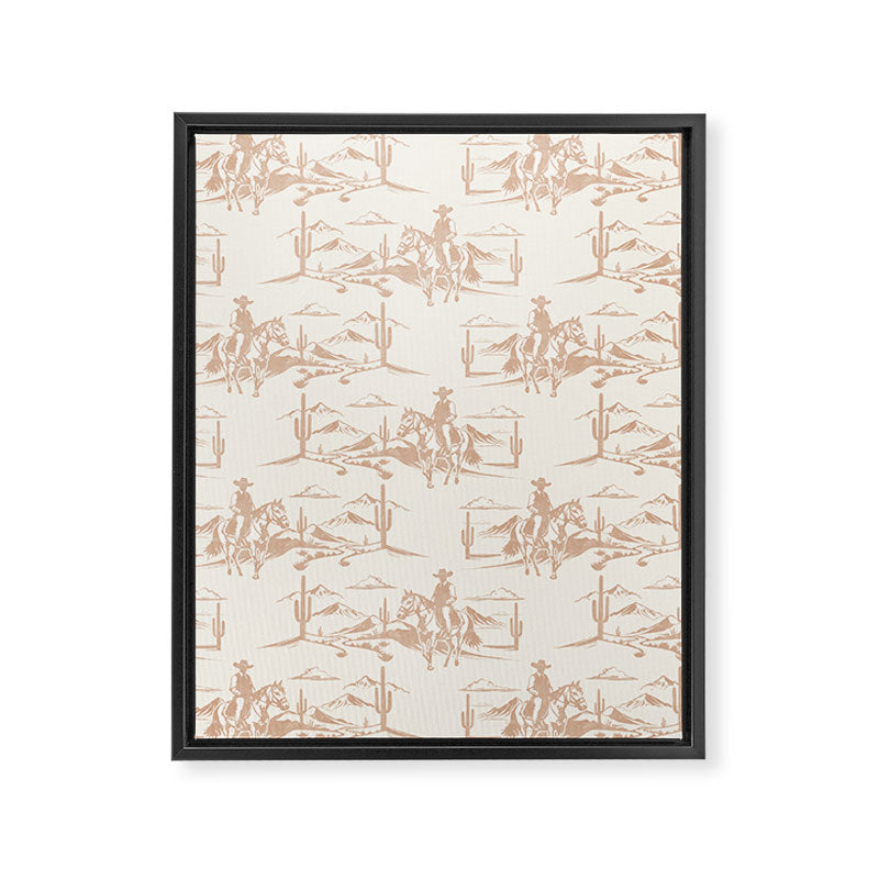 Southwestern Cowboy Toile - Light Brown on Cream Framed Canvas Print Gallery Image 8