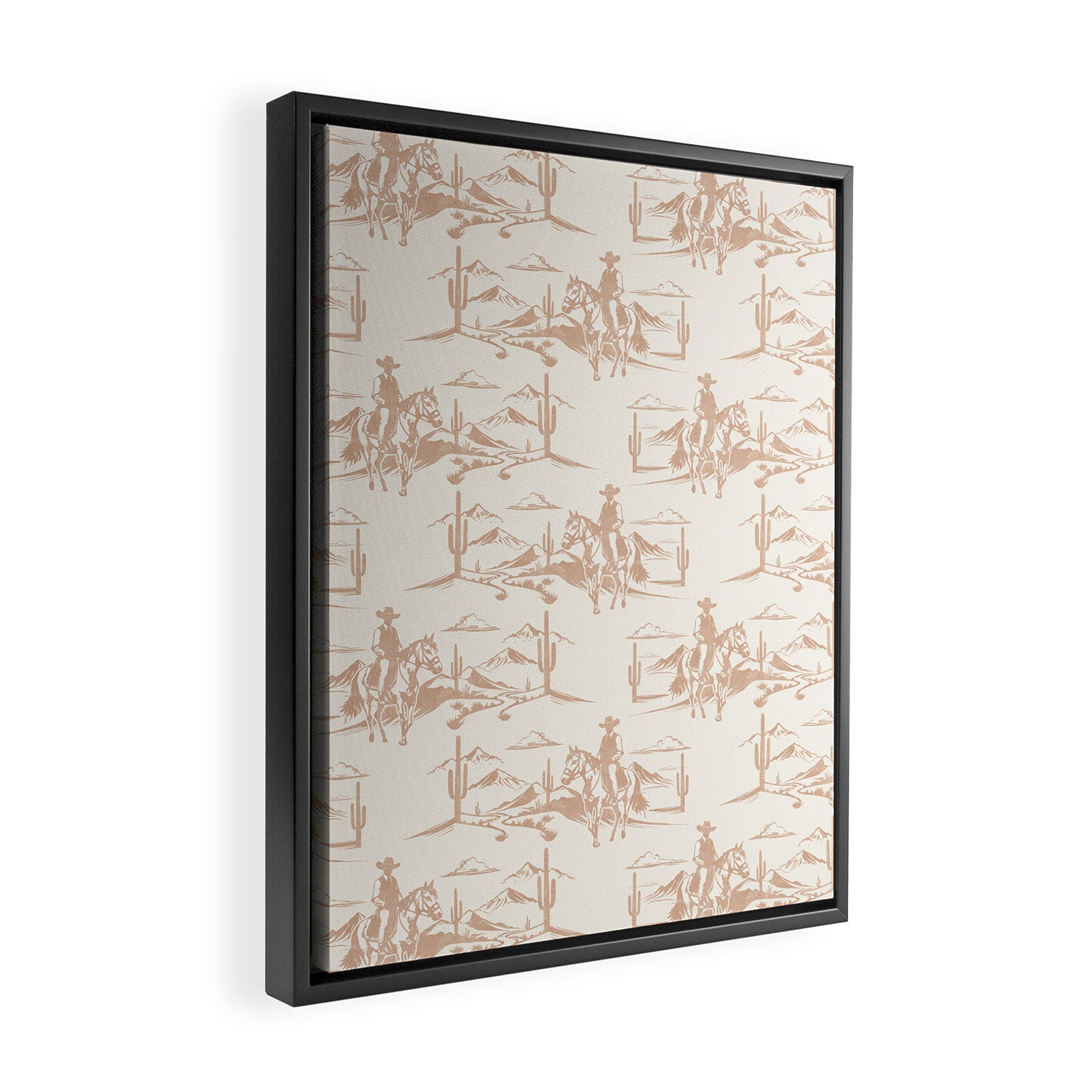 Southwestern Cowboy Toile - Light Brown on Cream Framed Canvas Print Gallery Image 2