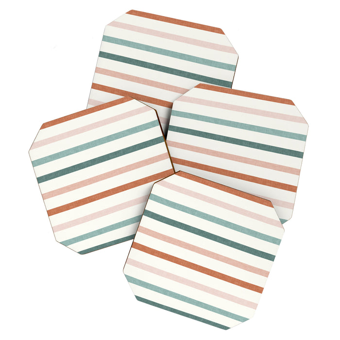 sunset stripes in terra cotta and jade Coaster Gallery Image 1