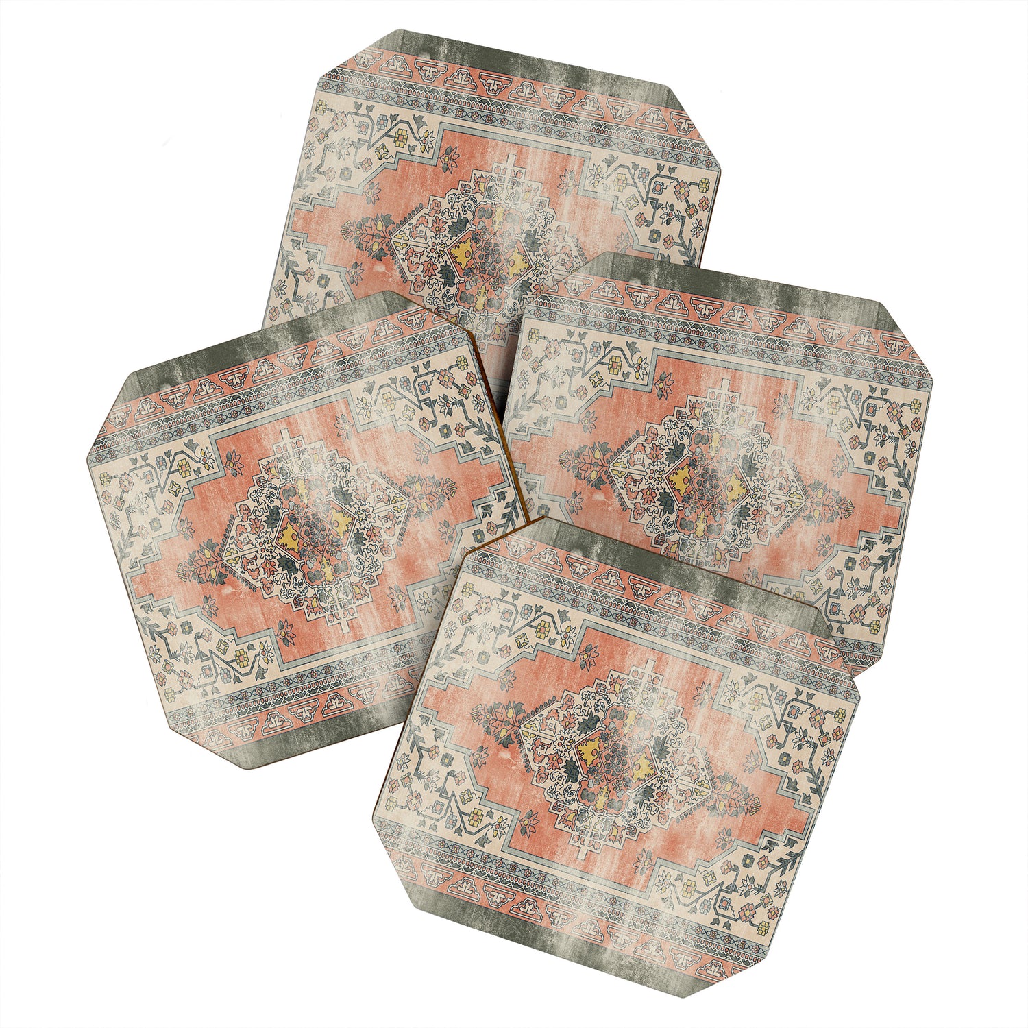 turkish floral - orange & olive green Coaster Gallery Image 1