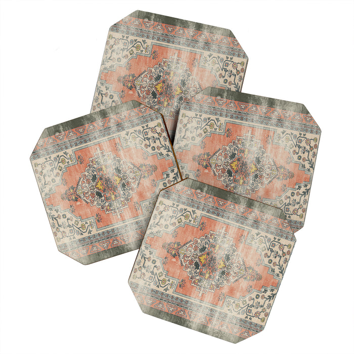 turkish floral - orange & olive green Coaster Gallery Image 1
