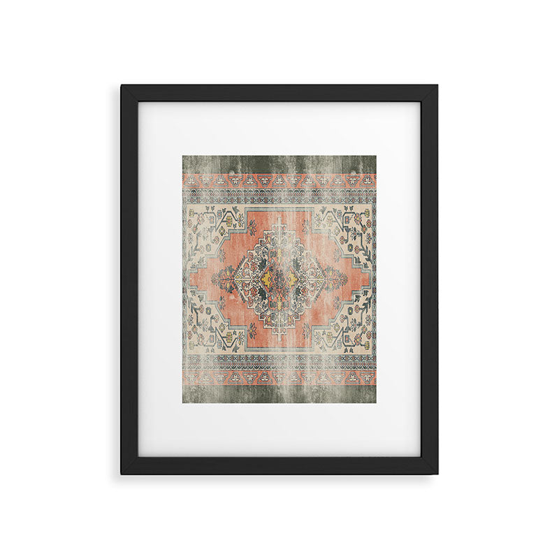 turkish floral - orange & olive green Framed Art Print Gallery Image 4