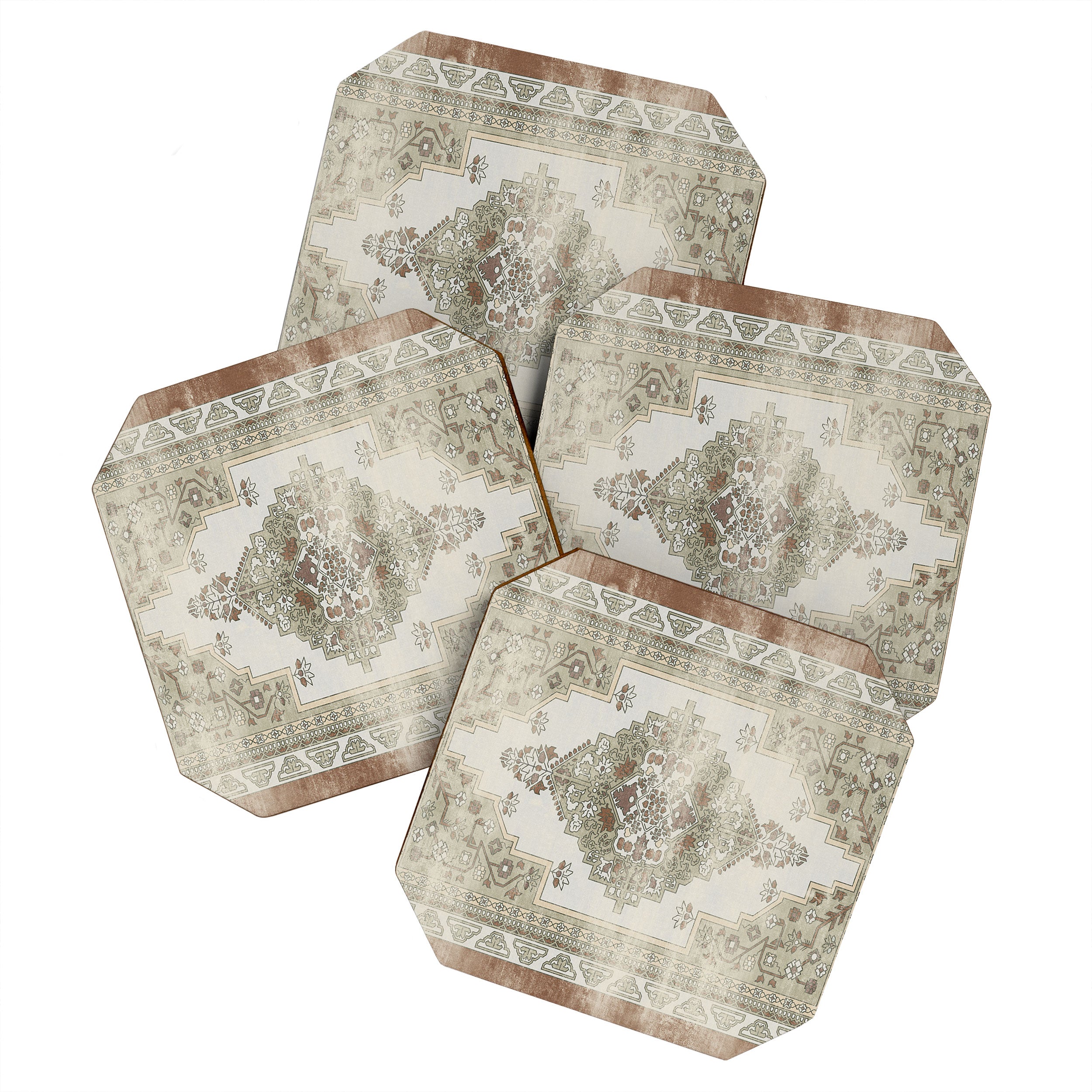 turkish floral - sage & brown Coaster Gallery Image 1