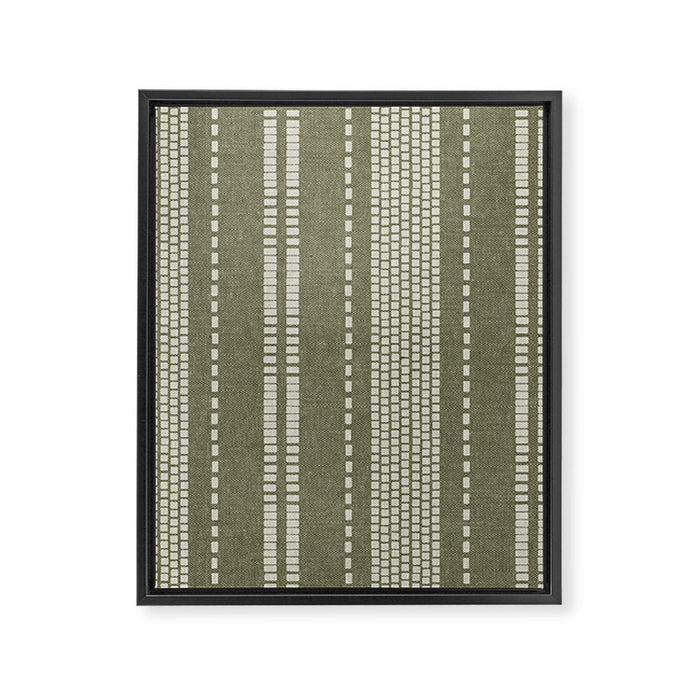vertical dashed stitch - dark sage Framed Canvas Print Gallery Image 1