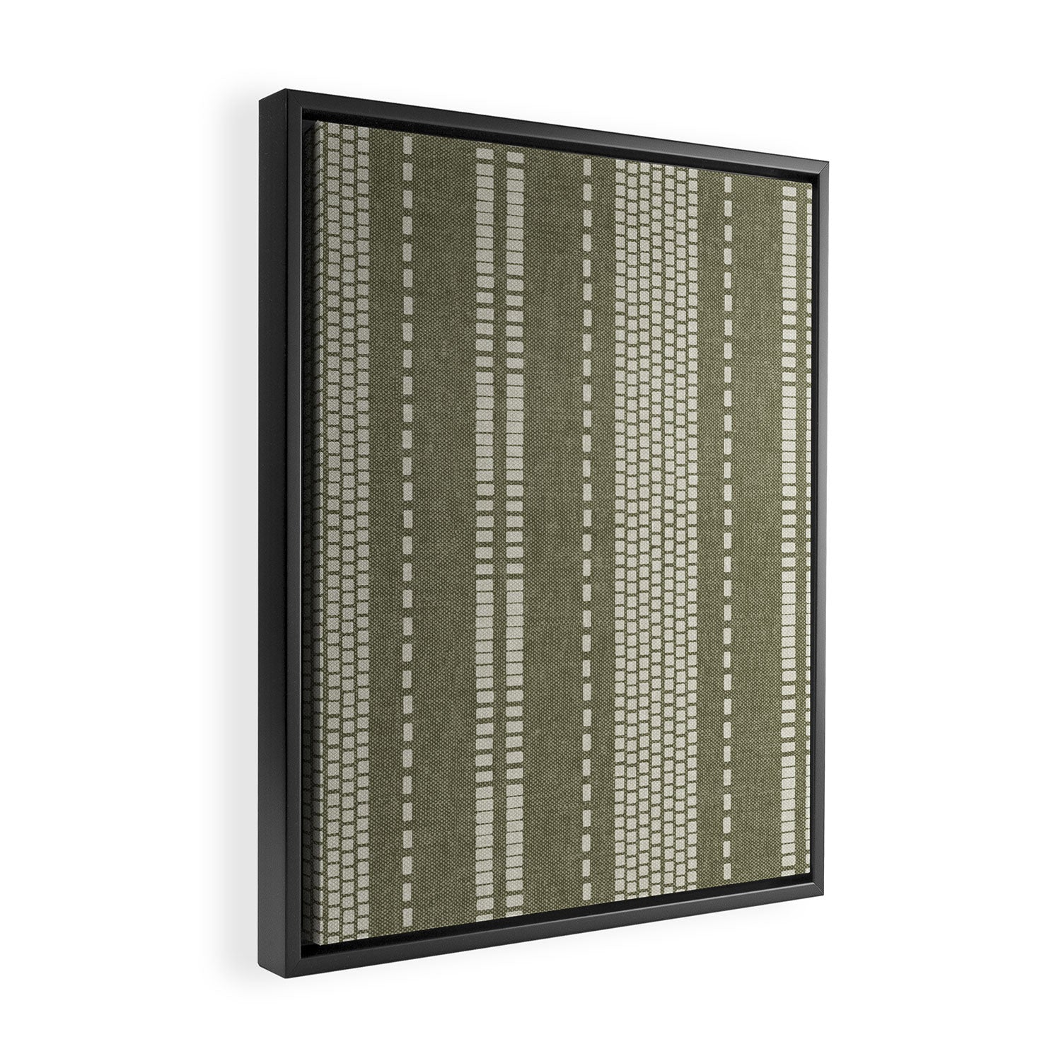 vertical dashed stitch - dark sage Framed Canvas Print Gallery Image 2