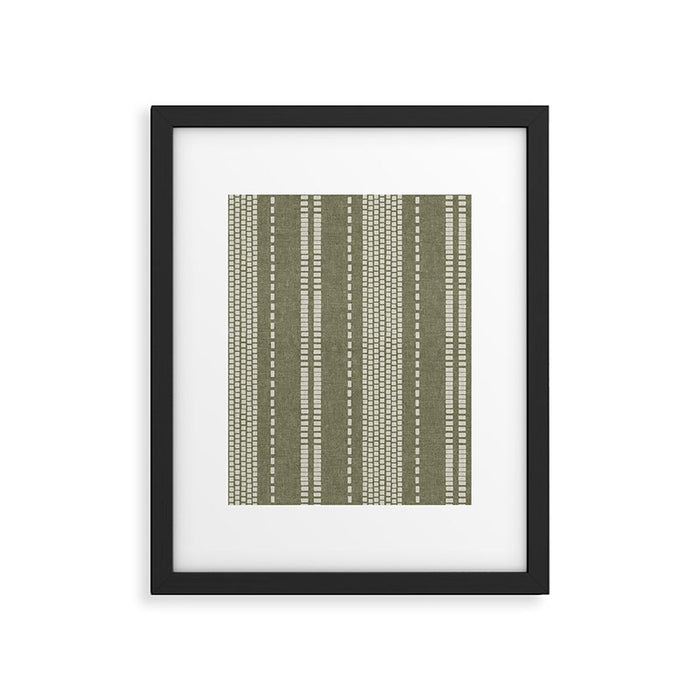 vertical dashed stitch - dark sage Framed Art Print Gallery Image 1