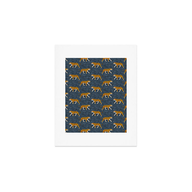 walking tigers - blue Art Print Gallery Image 1