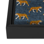 walking tigers - blue Framed Canvas Print Gallery Image 3