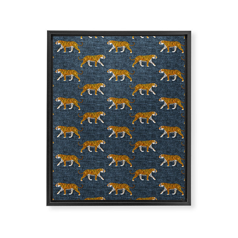 walking tigers - blue Framed Canvas Print Gallery Image 8