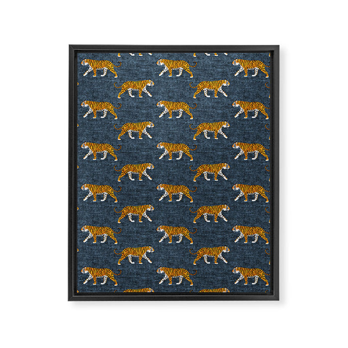 walking tigers - blue Framed Canvas Print Gallery Image 1