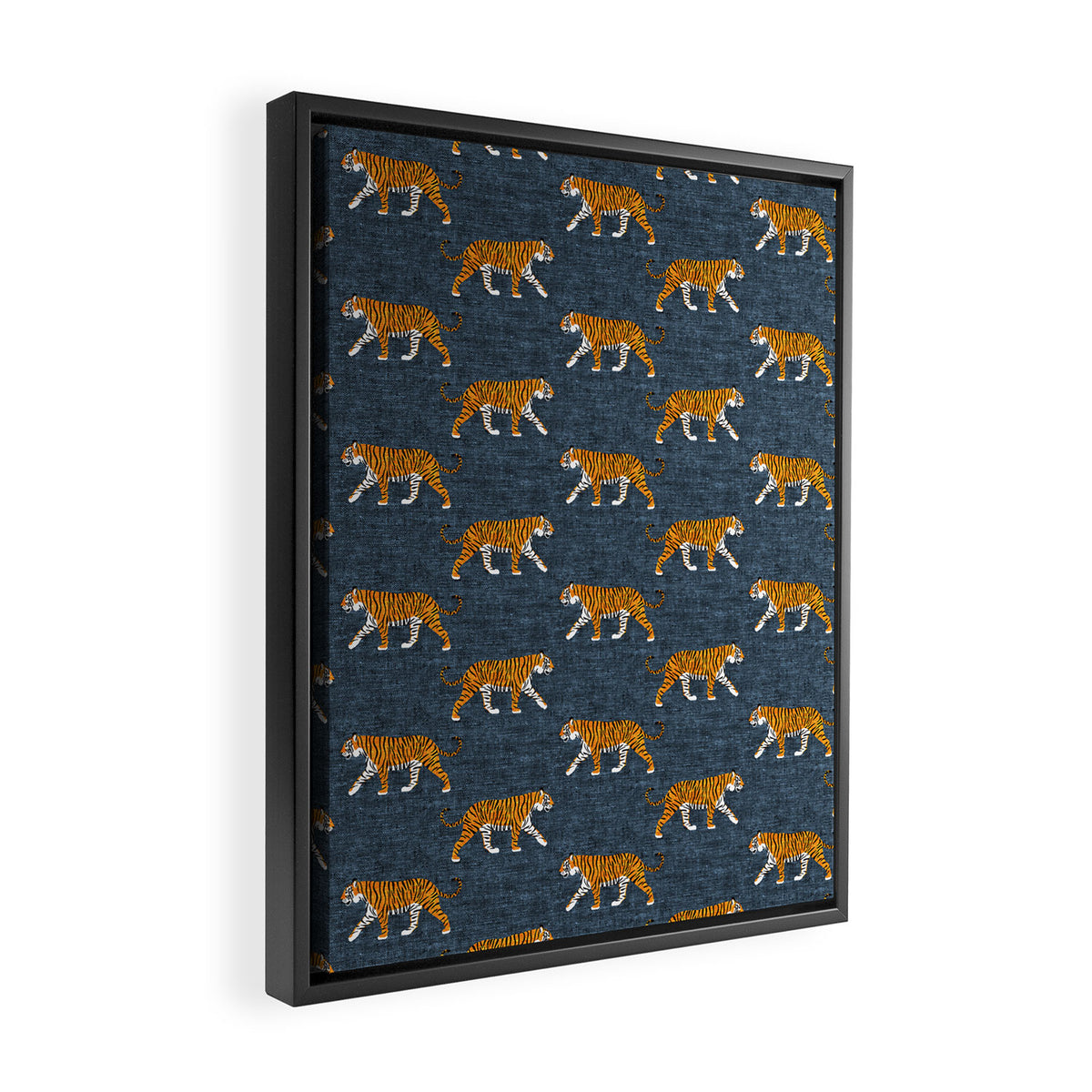 walking tigers - blue Framed Canvas Print Gallery Image 2