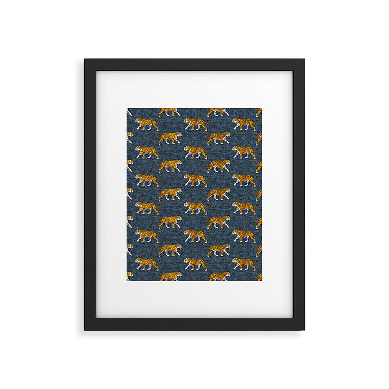 walking tigers - blue Framed Art Print Gallery Image 6