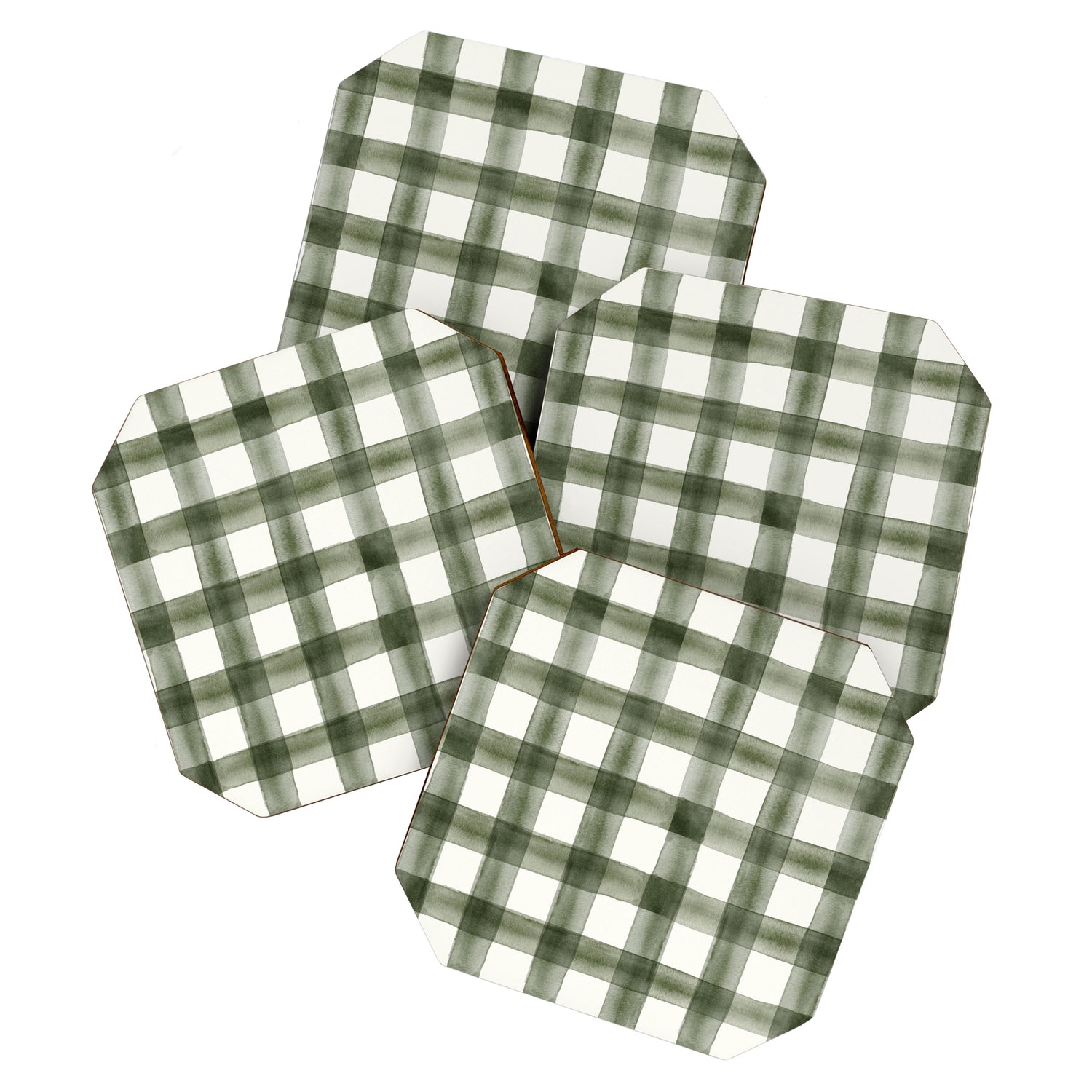 watercolor plaid - dark green Coaster Gallery Image 1