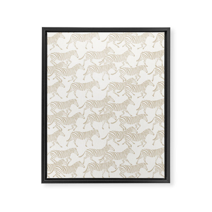 Zebras in tan Framed Canvas Print Gallery Image 1