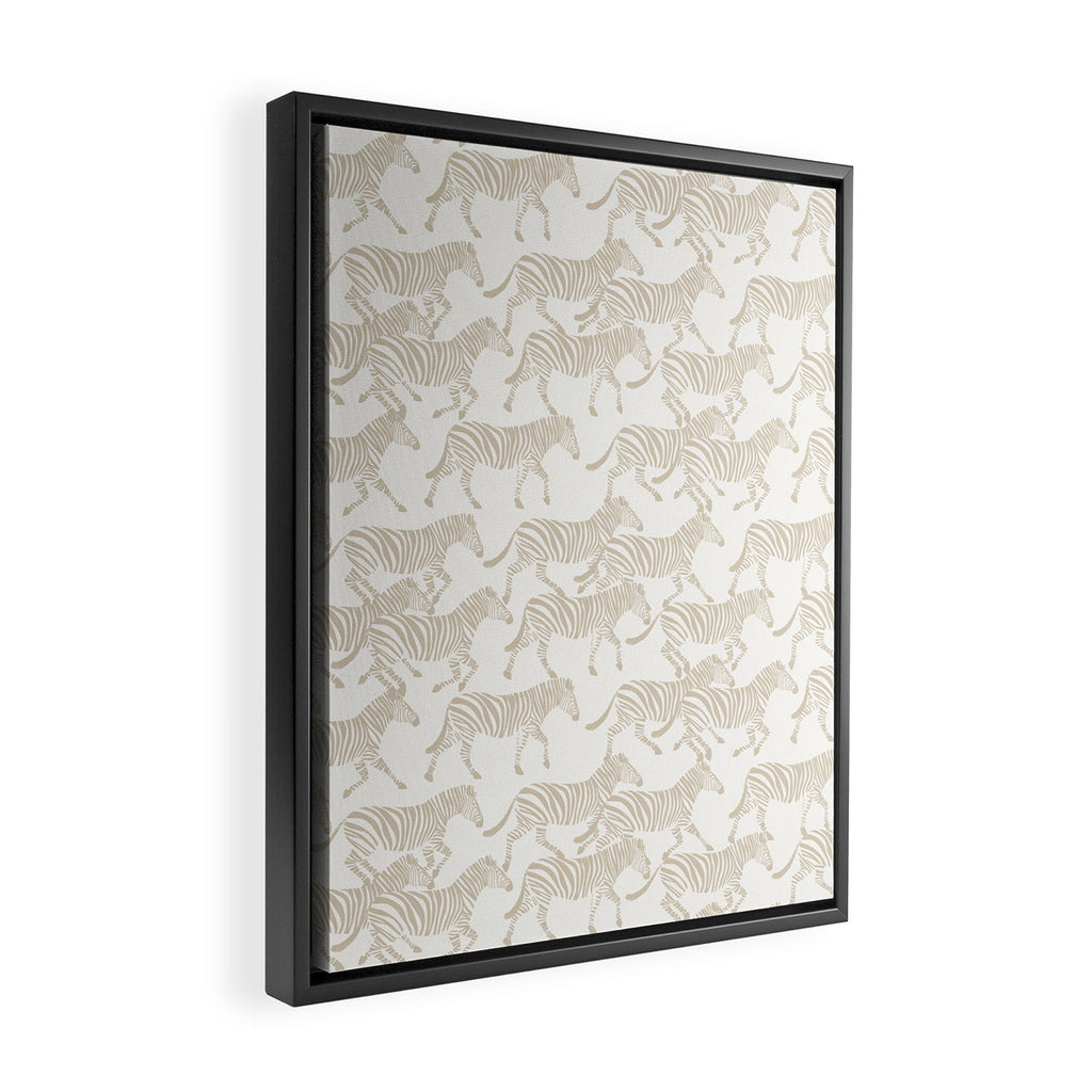 Zebras in tan Framed Canvas Print Gallery Image 2