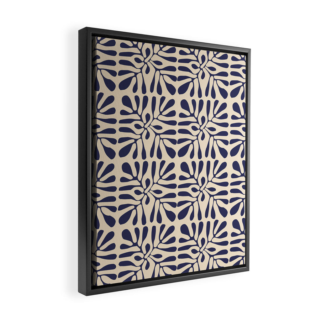 Square leaf pattern in blue Framed Canvas Print Gallery Image 2