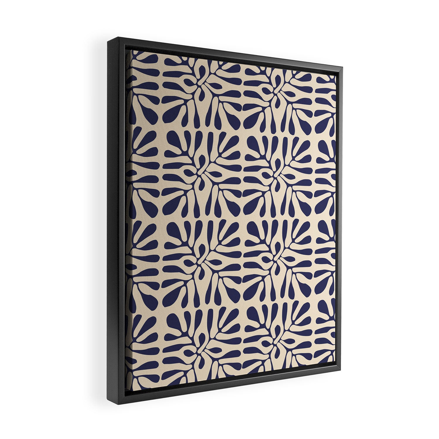 Square leaf pattern in blue Framed Canvas Print Gallery Image 2