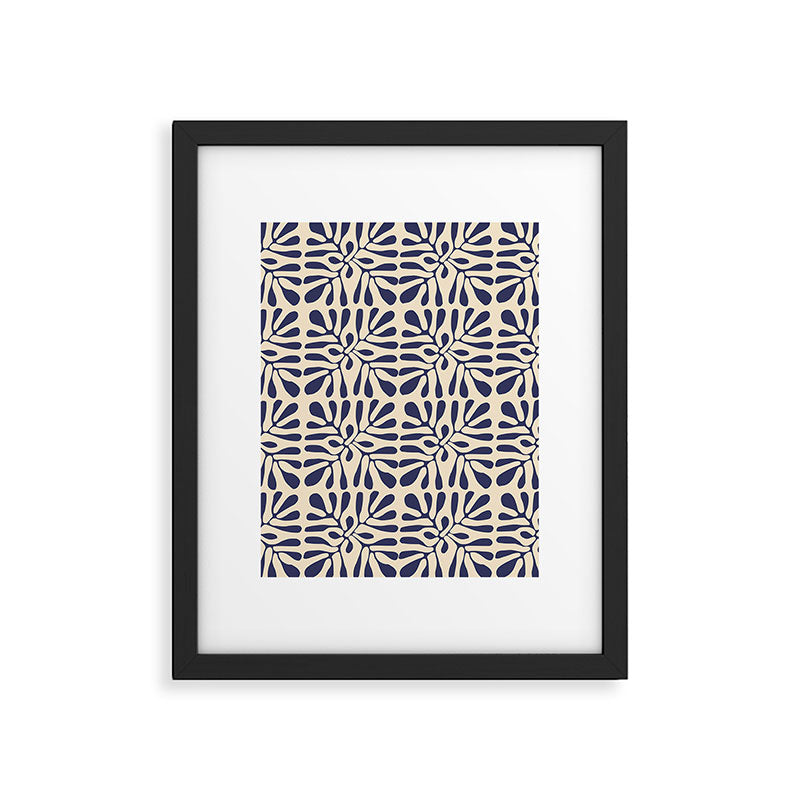 Square leaf pattern in blue Framed Art Print Gallery Image 6