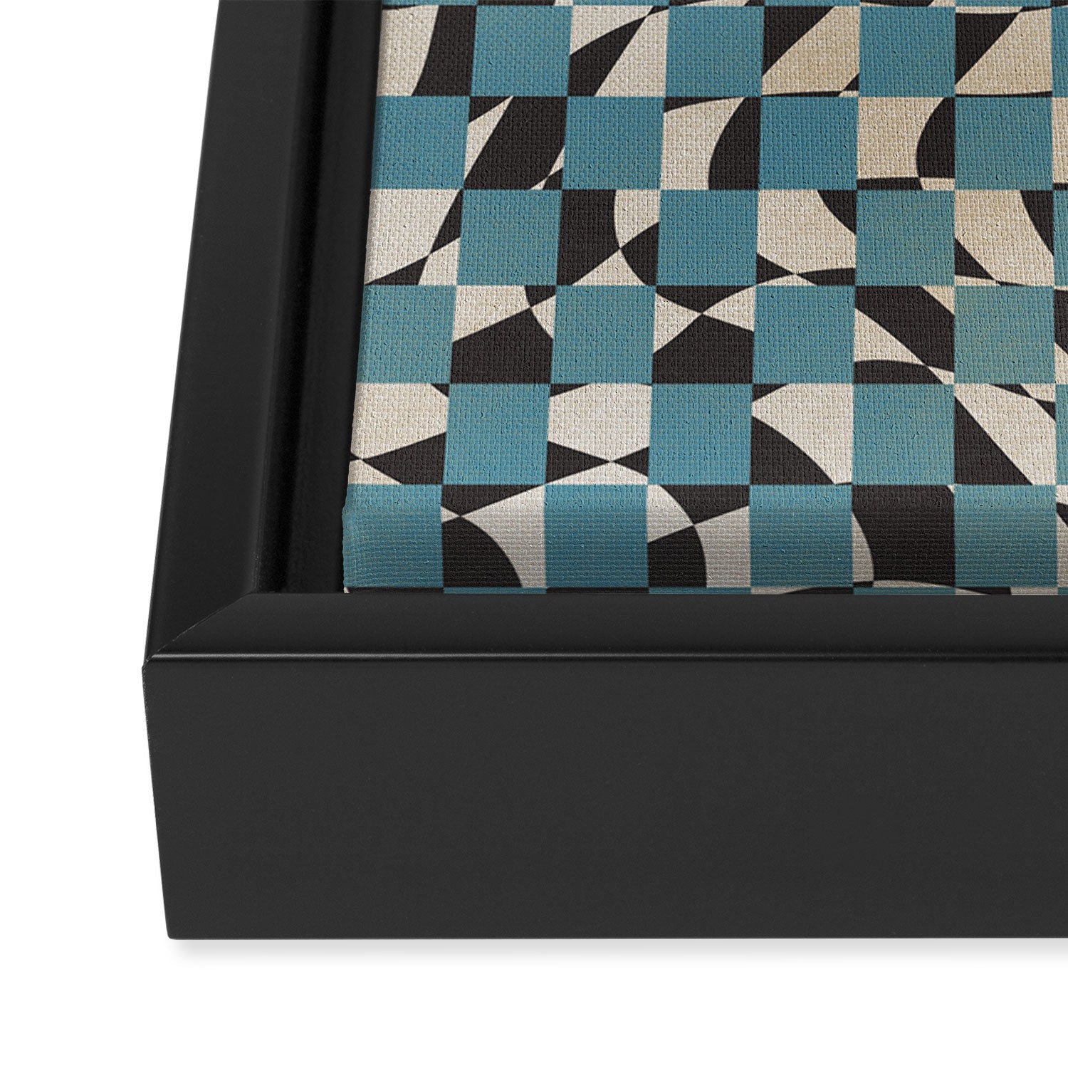 Abstract checked blue and black Framed Canvas Print Gallery Image 3